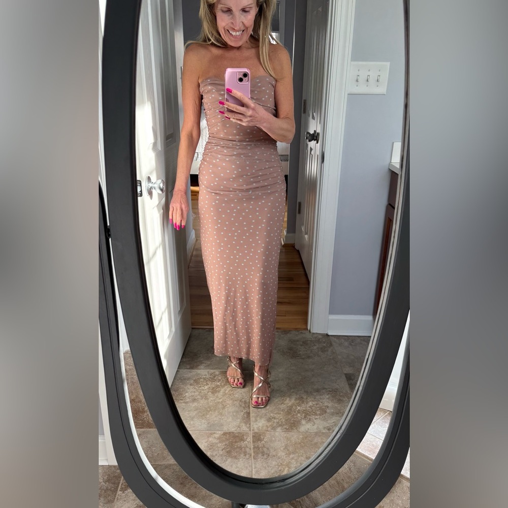 Zara Tan and blue Polka Dot Maxi DRESS
